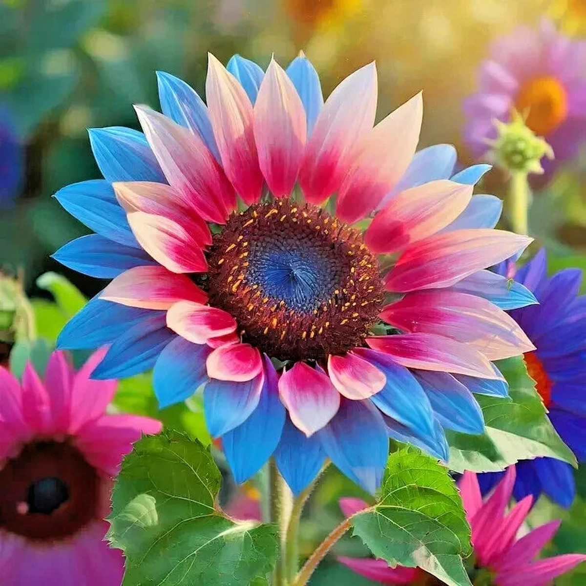 Rare Twin-Blossom Blue Over Pink Sunflower Seeds – Unique Variety  Heirloom, Non-GMO, High Germination Organic Garden Seeds