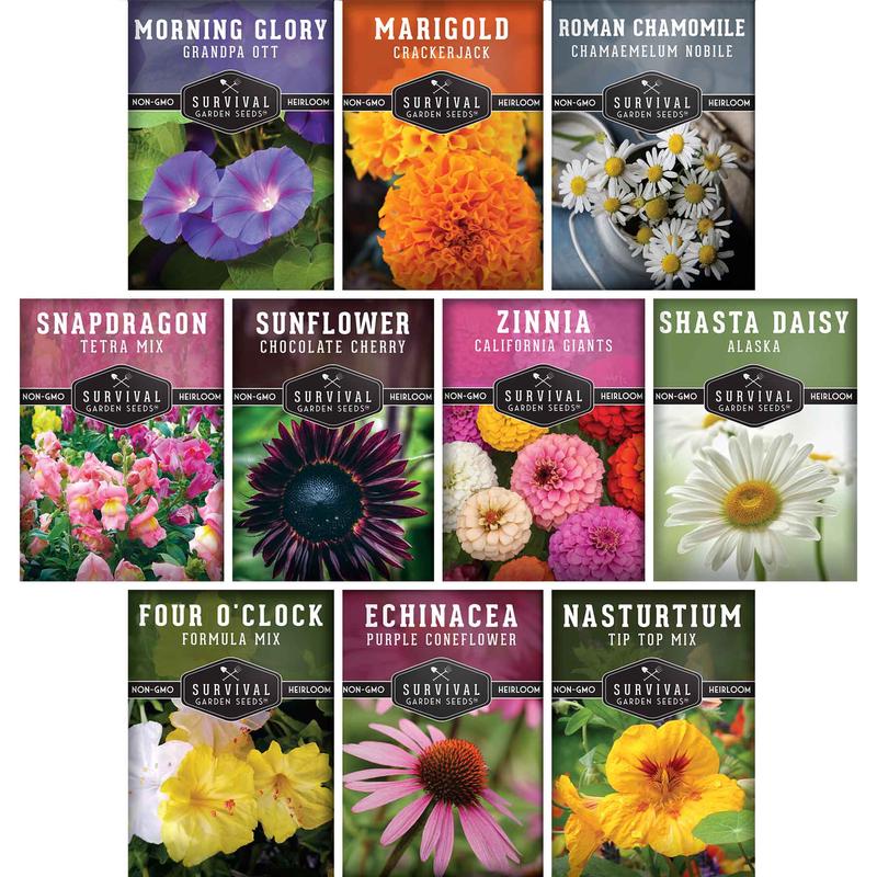 10-Variety Heirloom Flower Seed Collection  Non-GMO Annuals & Perennials for Colorful, Pollinator-Friendly Gardens