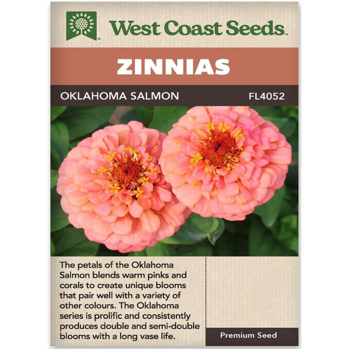 Zinnia Oklahoma Salmon 8211 West Coast Seeds