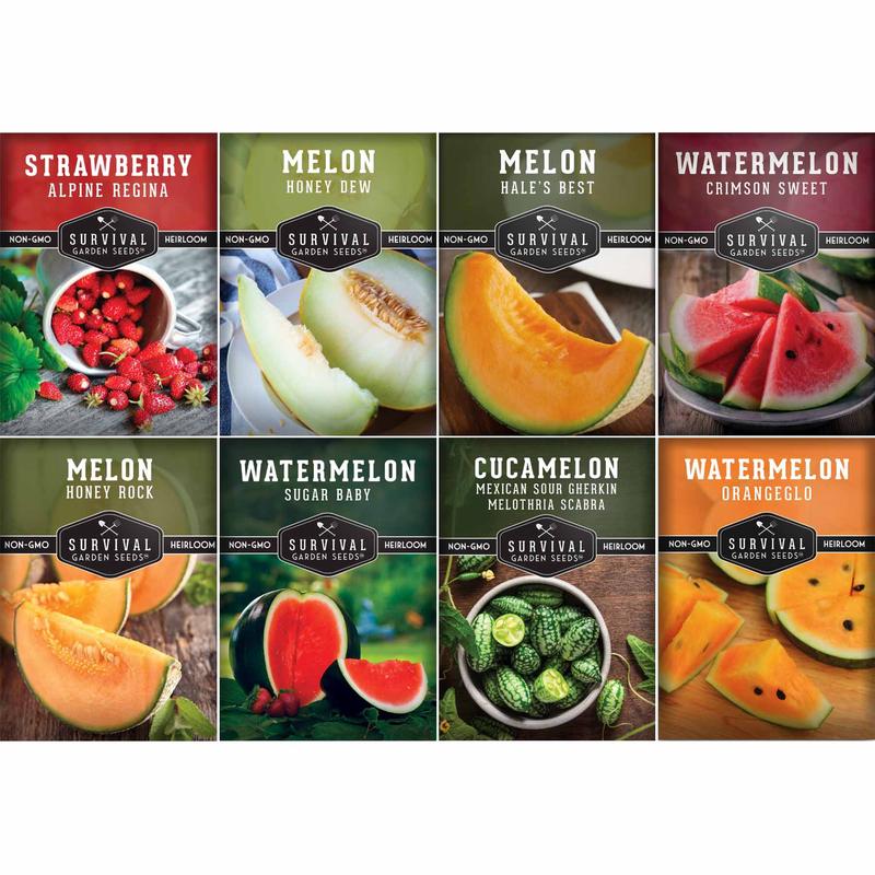8-Variety Heirloom Fruit Seed Collection  Non-GMO Strawberry, Melon & Watermelon Seeds for Home Gardens